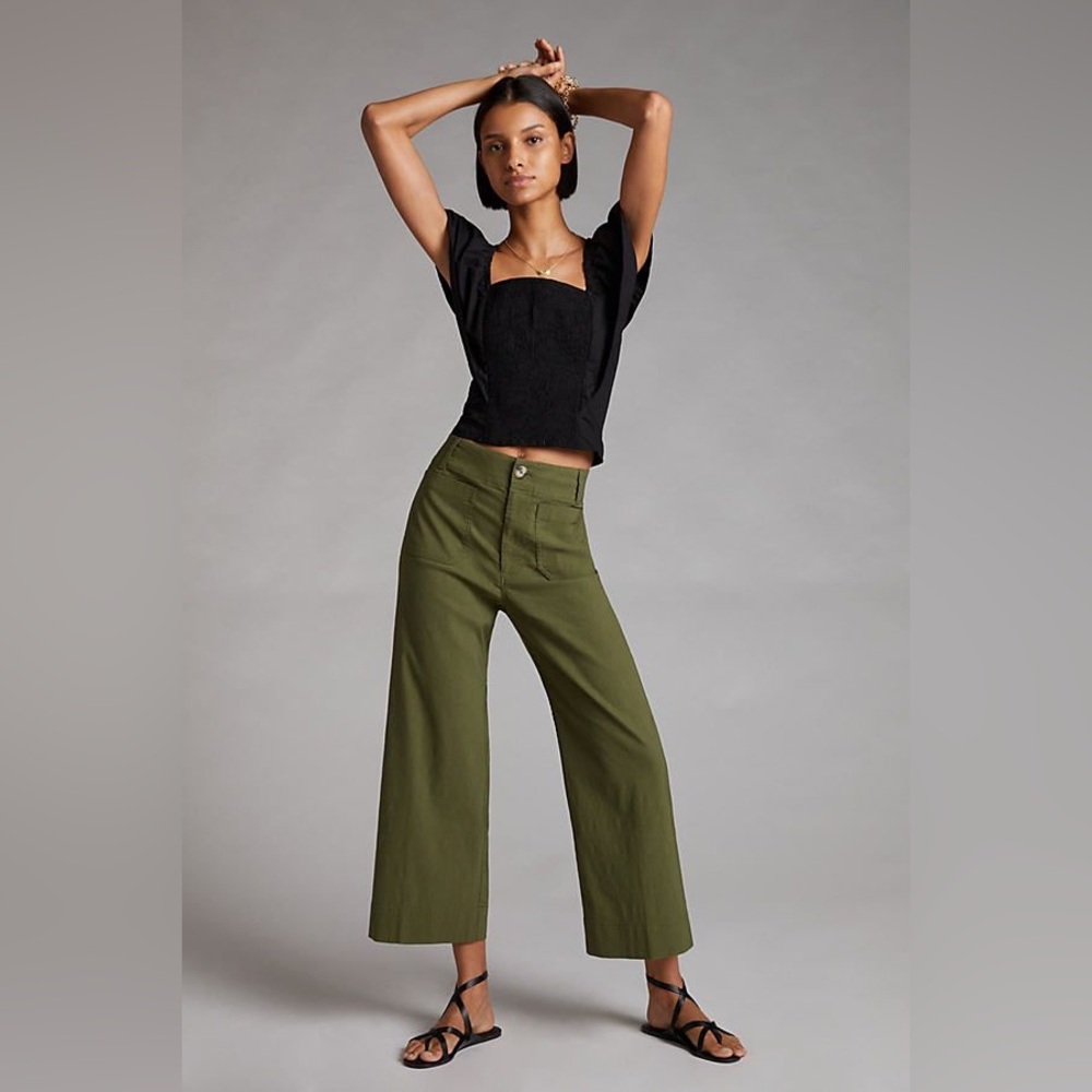 Anthropologie Maeve Collette Olive Wide-Leg Pants Women